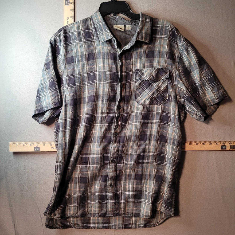 Vans Mens Plaid Short Sleeve Button Down Shirt Blue Grey XL VN0A4MZXA05